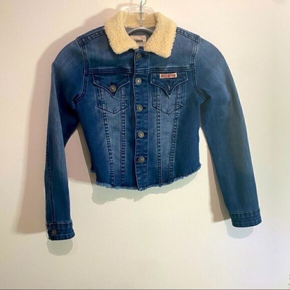 Hudson Jeans Crop Denim Jacket w/Faux Shearling